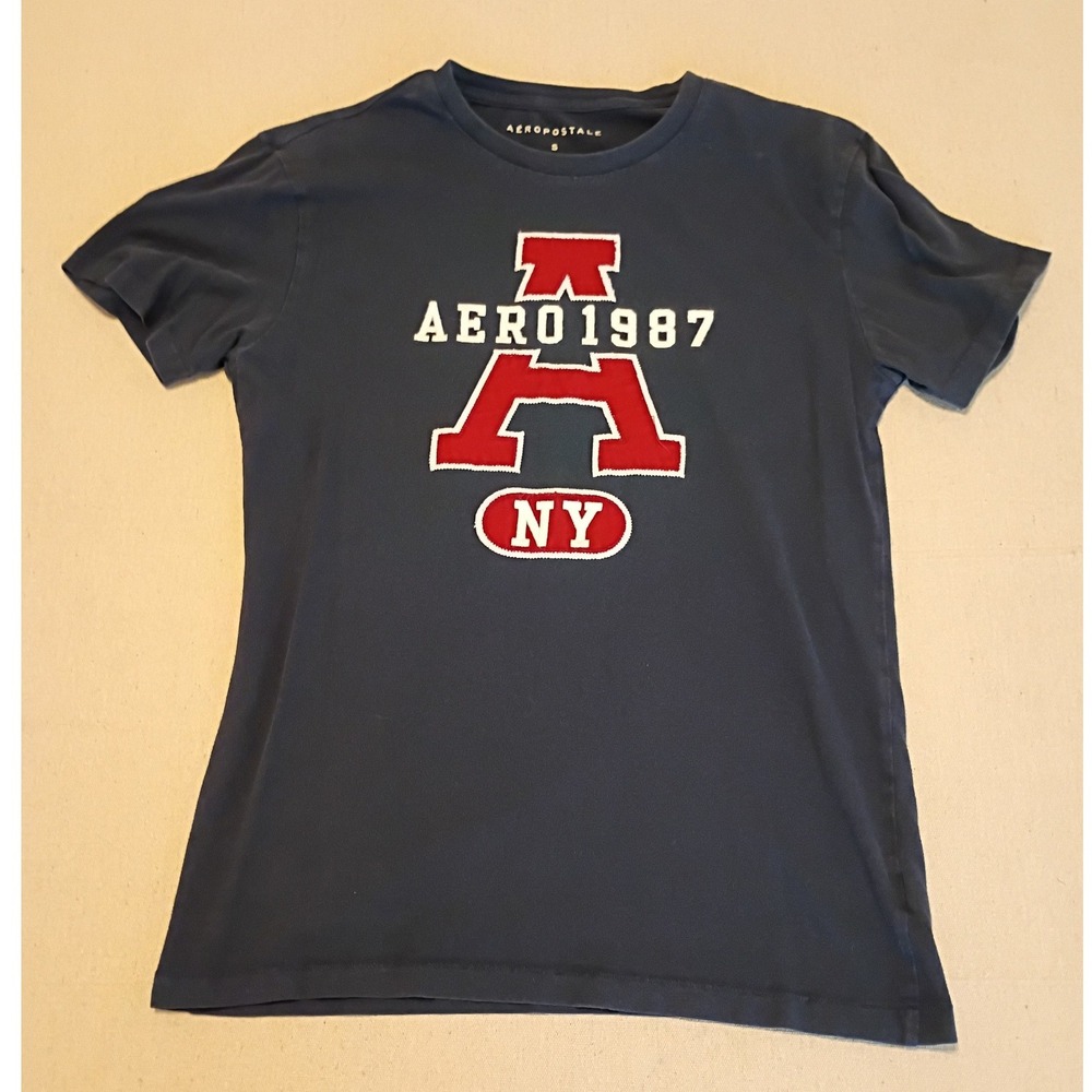 Aeropostale Mens Navy Blue AERO 1987 NY Graphic T-Shirt Small Short Sleeve Tee